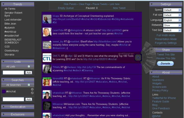 Twitterfall #lrnchat screen capture Twitterfall #lrnchat screen capture