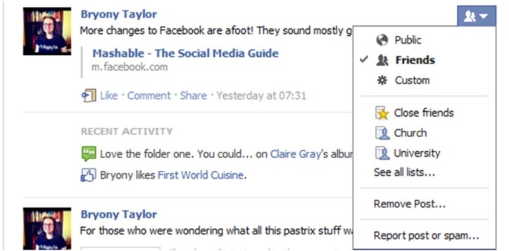 Facebook posting to public or friends