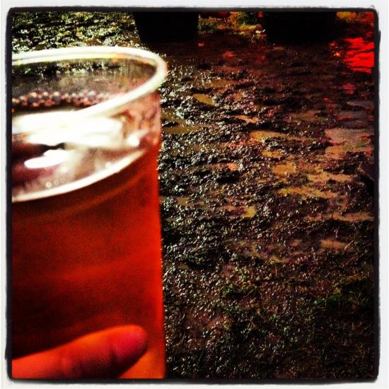 Crazy Goat cider in a muddy Jesus Arms at Greenbelt 2012